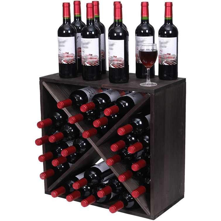 Union Rustic Walt 24 Bottle Floor Wine Bottle & Glass Rack in Black